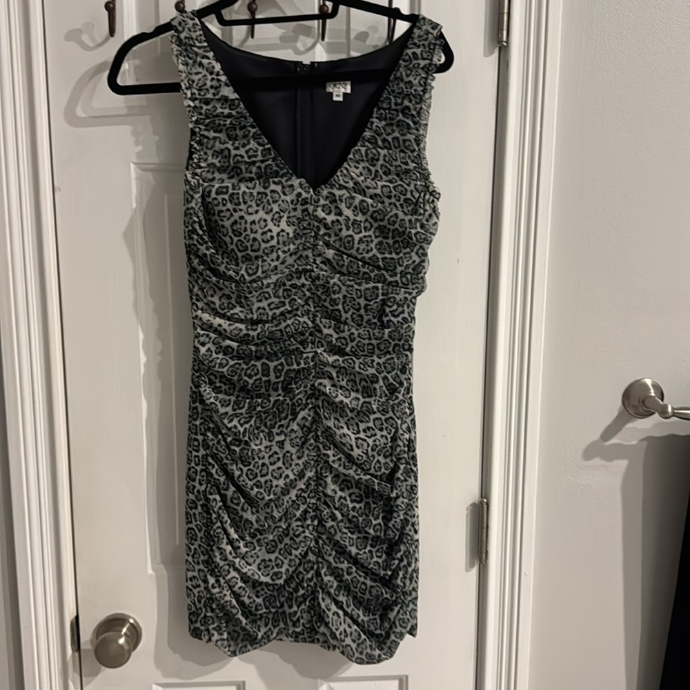 Cach Vintage Gray & Black Mesh Leopard Print Dress - image 2